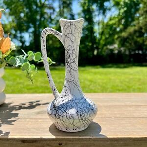 Small Black and White Squiggle/Drizzle/Horsehair Vase | Made in Japan